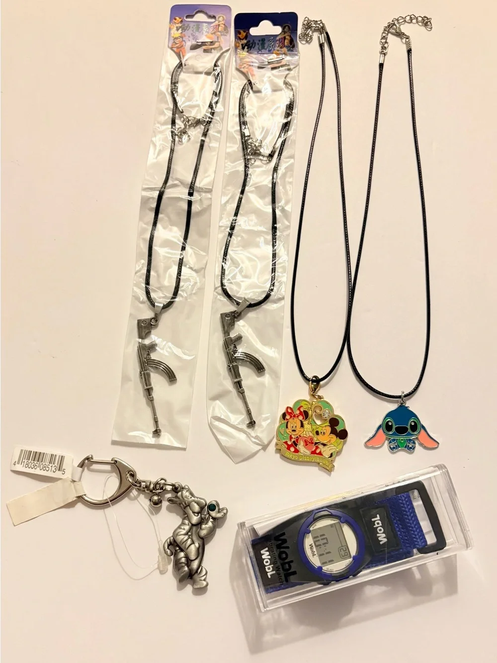 Black Cord Necklace with Blue Stitch Character Pendant - & Watch for Kids